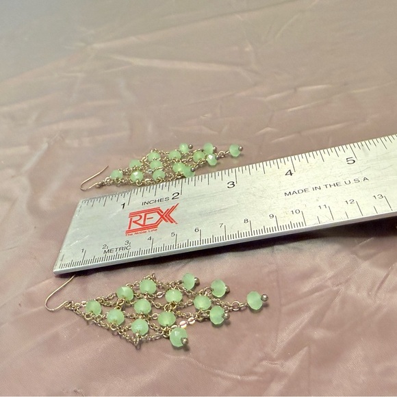 Vintage Y2K Lee Angel Silver Green Beaded Chandelier 3” Drop Earrings - Picture 3 of 8